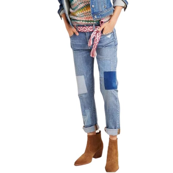 Anthropologie Pilcro Patchwork Slim Boyfriend Jeans Size 27 - Picture 1 of 16